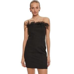 Marcella Lira $490 Black Strapless Dress with removable ostrich feathers Size 2